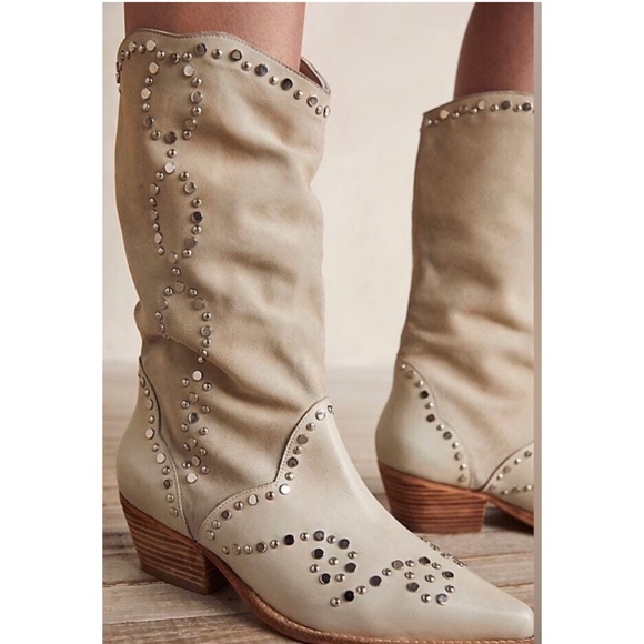 Free People Joelton Studded Size 38.5 Bone Stone Tall
Leather Suede West… - Picture 2 of 8